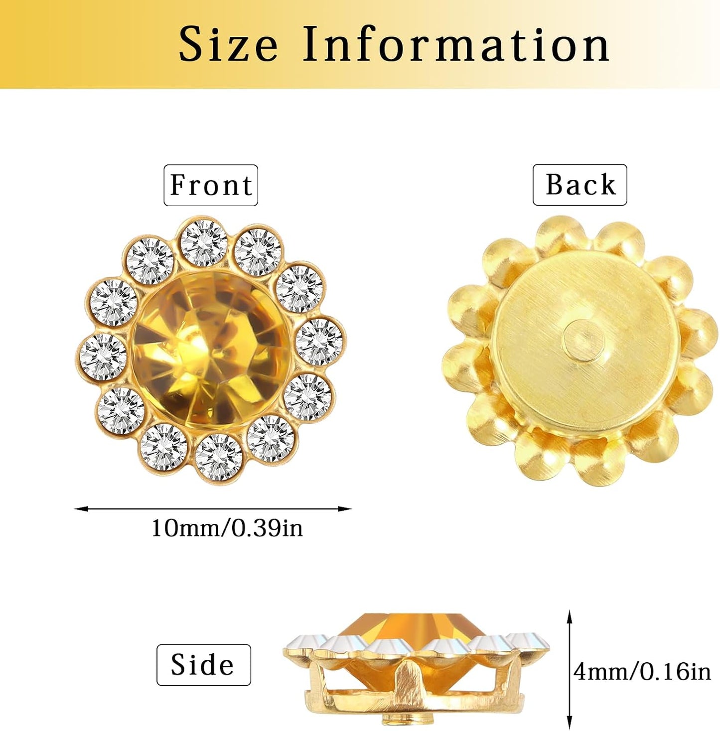 Tipart 100 Pcs 10mm Sew on Rhinestones Flower Claw Gems for Crafting | Crystal Glass Metal Base Flower Claw Flatback Rhinestones for Clothes Hats Bags Sewing Accessories yellow