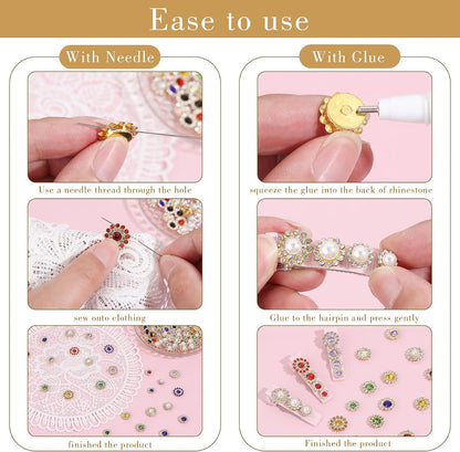 Tipart 100 Pcs 10mm Sew on Rhinestones Flower Claw Gems for Crafting | Crystal Glass Metal Base Flower Claw Flatback Rhinestones for Clothes Hats Bags Sewing Accessories yellow