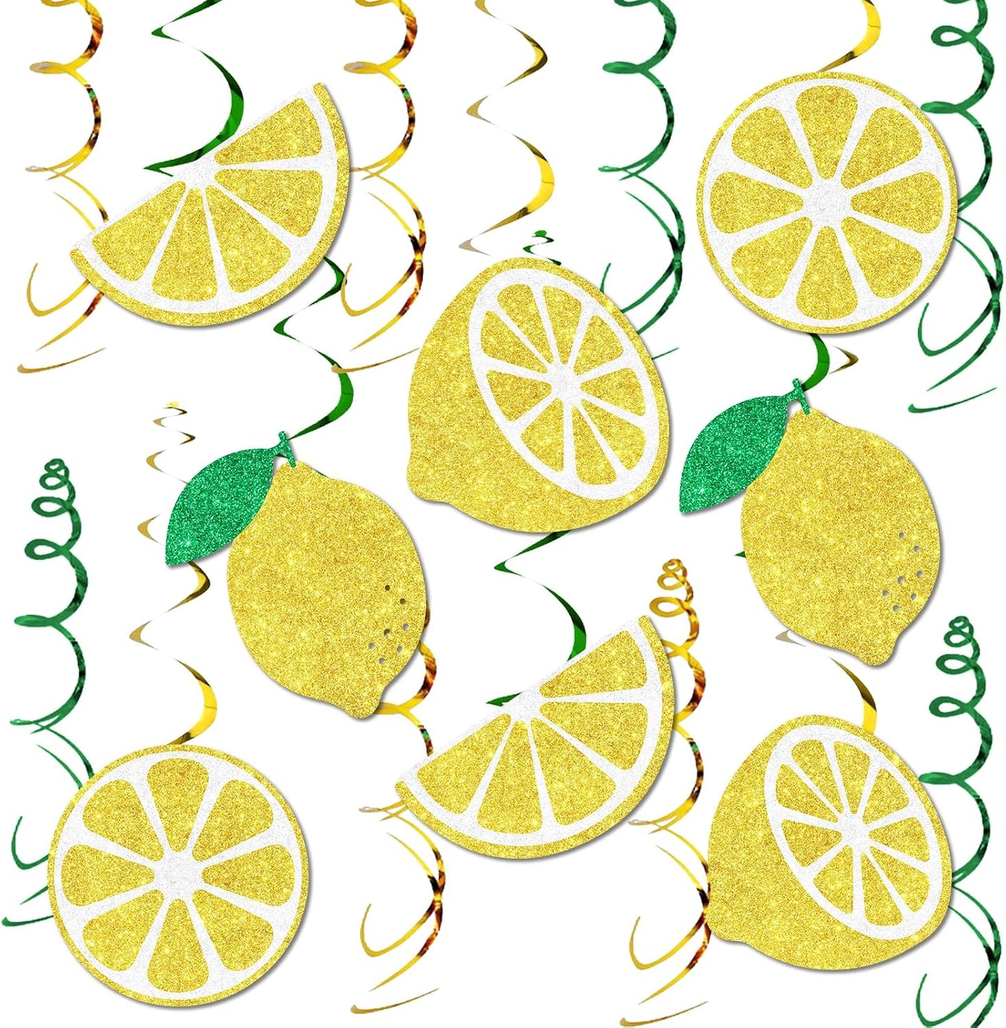 16 Pcs Lemon Hanging Swirls Decorations, Lemonade Glitter Foil Spiral Decor, Summer Fruit Theme Hanging Swirls Ceiling Streamers for Bridal Baby Shower Bachelorette Birthday Party Supplies