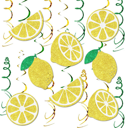 16 Pcs Lemon Hanging Swirls Decorations, Lemonade Glitter Foil Spiral Decor, Summer Fruit Theme Hanging Swirls Ceiling Streamers for Bridal Baby Shower Bachelorette Birthday Party Supplies
