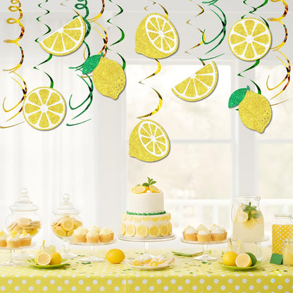 16 Pcs Lemon Hanging Swirls Decorations, Lemonade Glitter Foil Spiral Decor, Summer Fruit Theme Hanging Swirls Ceiling Streamers for Bridal Baby Shower Bachelorette Birthday Party Supplies