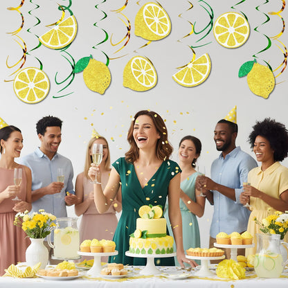 16 Pcs Lemon Hanging Swirls Decorations, Lemonade Glitter Foil Spiral Decor, Summer Fruit Theme Hanging Swirls Ceiling Streamers for Bridal Baby Shower Bachelorette Birthday Party Supplies