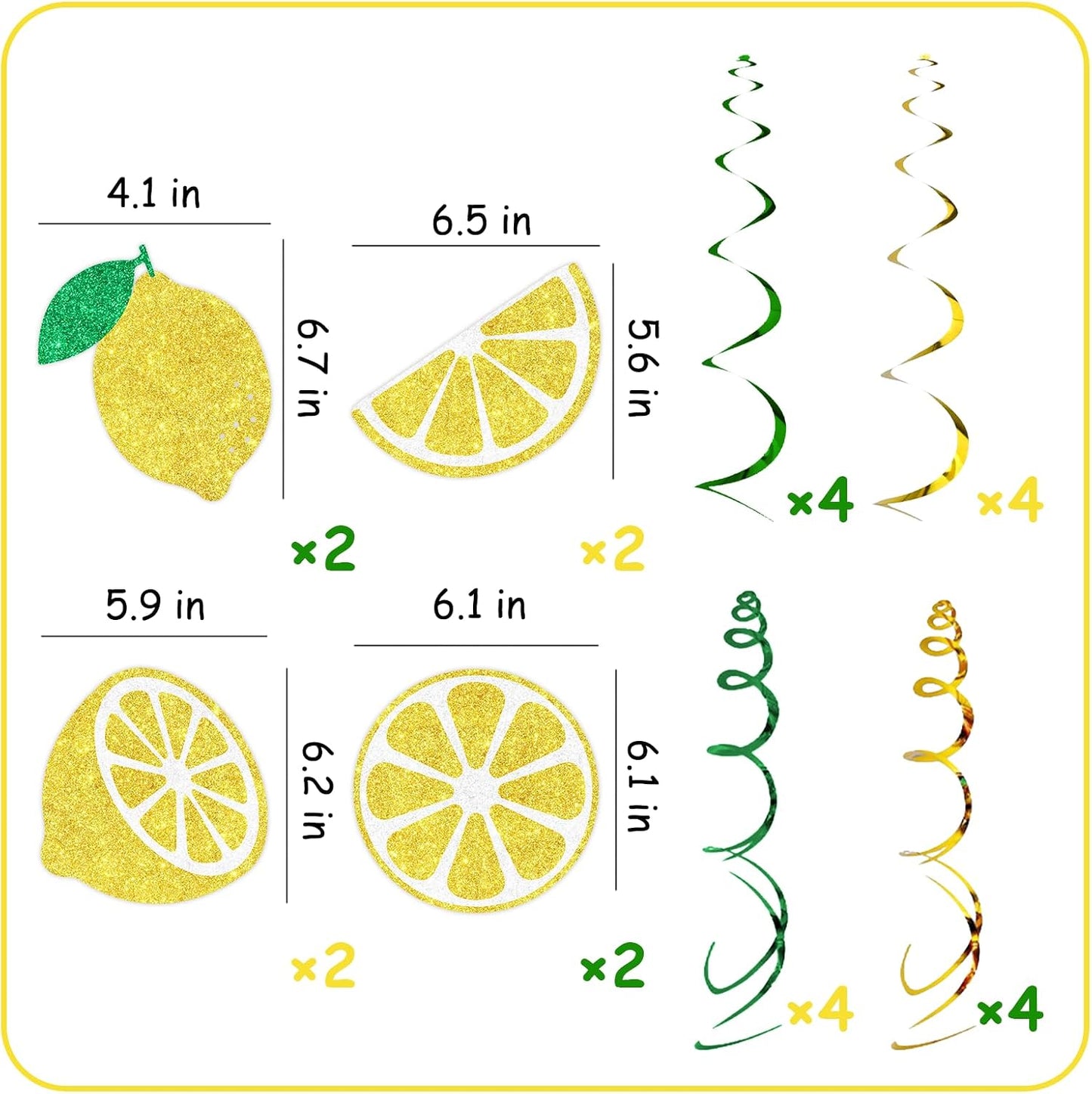 16 Pcs Lemon Hanging Swirls Decorations, Lemonade Glitter Foil Spiral Decor, Summer Fruit Theme Hanging Swirls Ceiling Streamers for Bridal Baby Shower Bachelorette Birthday Party Supplies