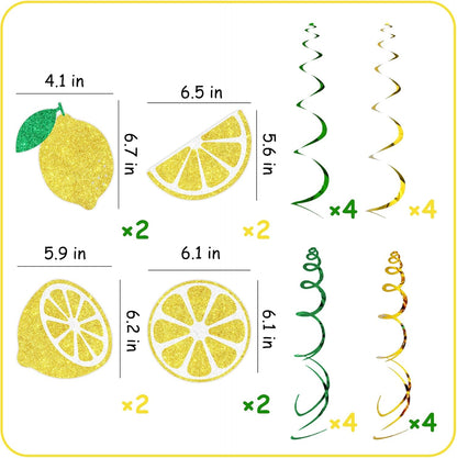 16 Pcs Lemon Hanging Swirls Decorations, Lemonade Glitter Foil Spiral Decor, Summer Fruit Theme Hanging Swirls Ceiling Streamers for Bridal Baby Shower Bachelorette Birthday Party Supplies