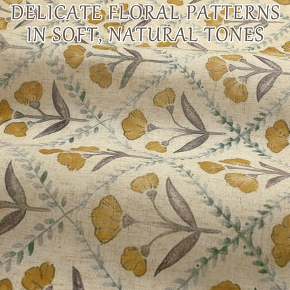 Vintage Floral Linen Blend Shower Curtain 72x72 Inches Mustard Yellow Rustic Farmhouse Bathroom Curtain with 12 Plastic Hooks Retro Botanical Print Bath Curtains for Bathroom