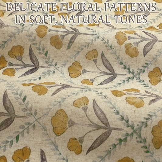 Vintage Floral Linen Blend Shower Curtain 72x72 Inches Mustard Yellow Rustic Farmhouse Bathroom Curtain with 12 Plastic Hooks Retro Botanical Print Bath Curtains for Bathroom