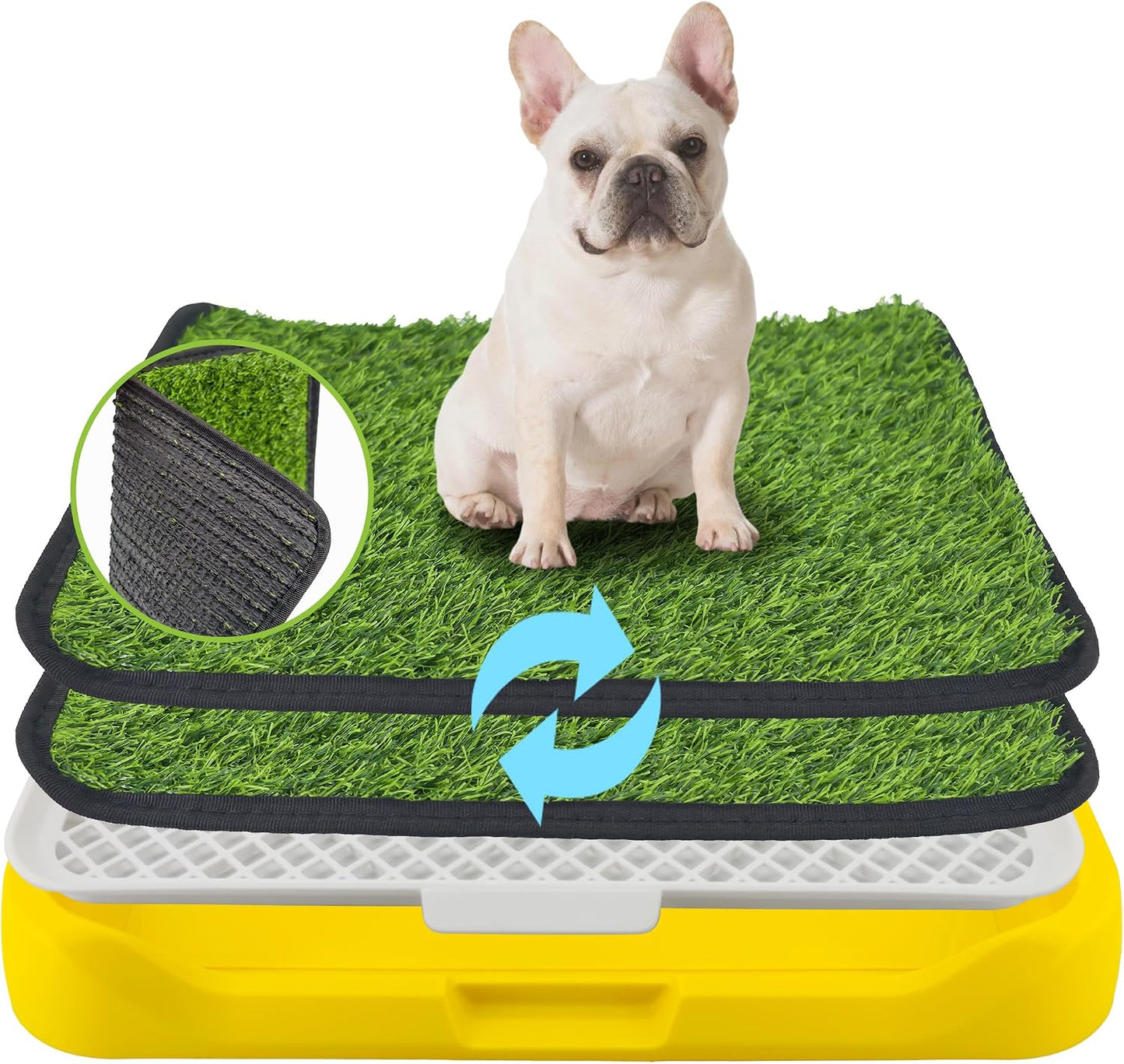 2Pack 18"x14" Artificial Dog Grass Potty Pad with Tray Rubber Backing | Yellow Reusable Washable Pee Pad Holder, Portable Non-Slip Training Litter Box for Small Dogs Indoor Potty Training