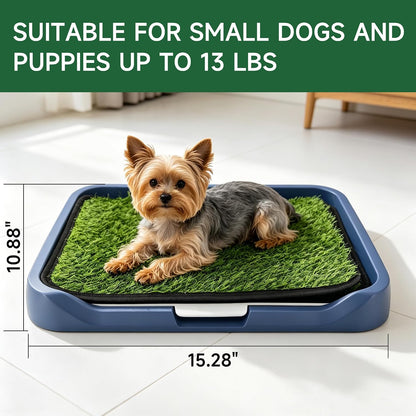 2Pack 18"x14" Artificial Dog Grass Potty Pad with Tray Rubber Backing | Yellow Reusable Washable Pee Pad Holder, Portable Non-Slip Training Litter Box for Small Dogs Indoor Potty Training