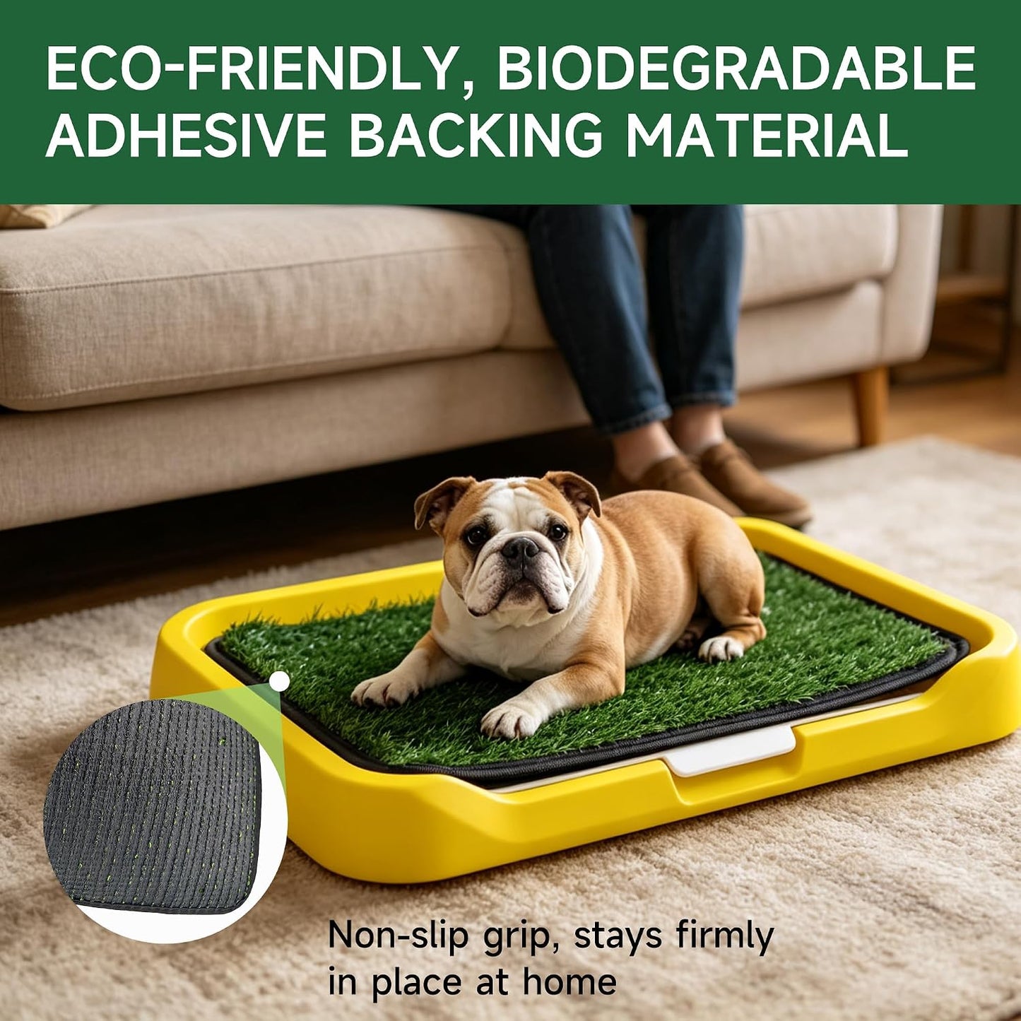 2Pack 18"x14" Artificial Dog Grass Potty Pad with Tray Rubber Backing | Yellow Reusable Washable Pee Pad Holder, Portable Non-Slip Training Litter Box for Small Dogs Indoor Potty Training