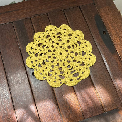 5" Crochet Doilies Table Placemats Round Lace Small Centerpiece Drinks Coasters for Parties Set of 10 Yellow Color Housewarming Gifts