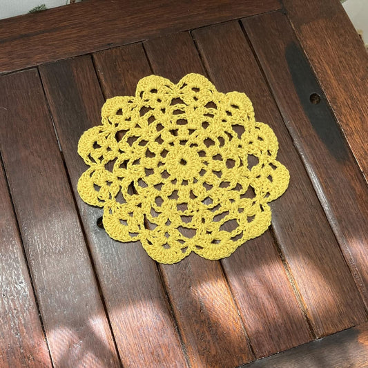 5" Crochet Doilies Table Placemats Round Lace Small Centerpiece Drinks Coasters for Parties Set of 10 Yellow Color Housewarming Gifts