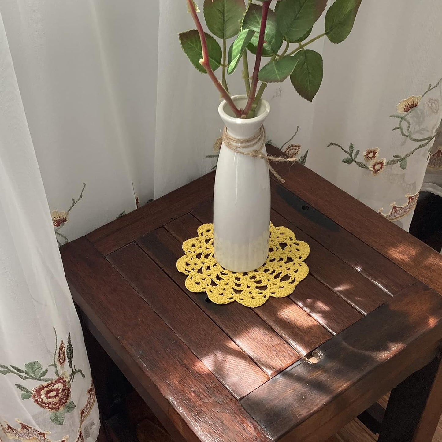 5" Crochet Doilies Table Placemats Round Lace Small Centerpiece Drinks Coasters for Parties Set of 10 Yellow Color Housewarming Gifts