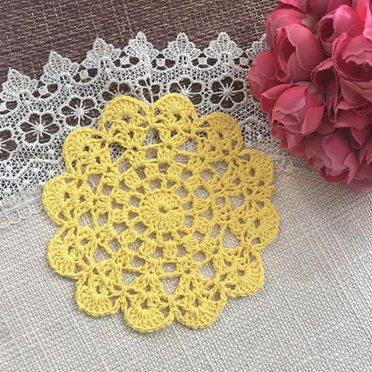5" Crochet Doilies Table Placemats Round Lace Small Centerpiece Drinks Coasters for Parties Set of 10 Yellow Color Housewarming Gifts