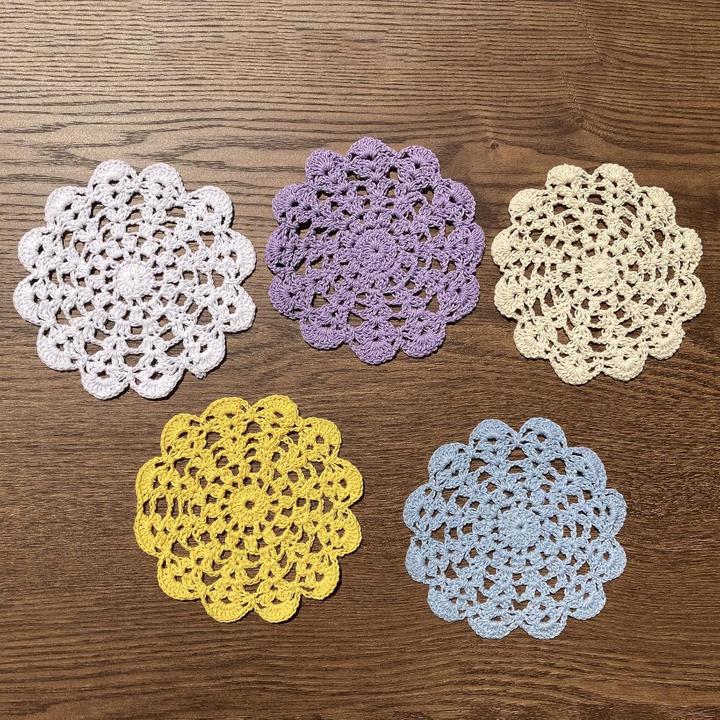5" Crochet Doilies Table Placemats Round Lace Small Centerpiece Drinks Coasters for Parties Set of 10 Yellow Color Housewarming Gifts