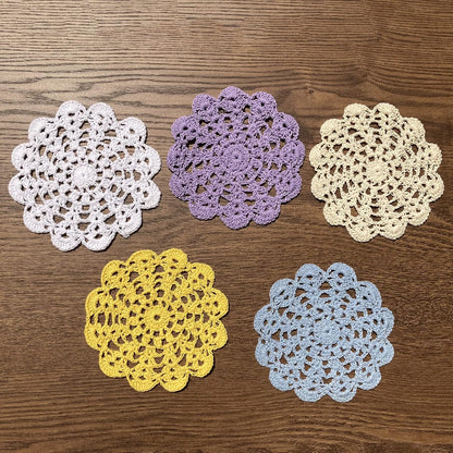 5" Crochet Doilies Table Placemats Round Lace Small Centerpiece Drinks Coasters for Parties Set of 10 Yellow Color Housewarming Gifts