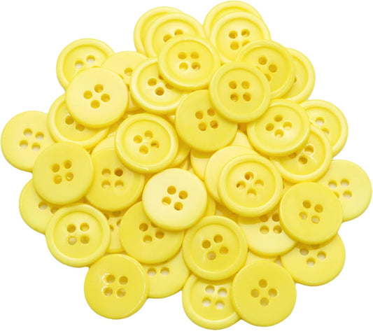 50 PCS 5/8 inch Resin Buttons for Crafts, 4 Holes Yellow Buttons, for Sewing, DIY, Crafts Scrapbooking (Light Yellow)