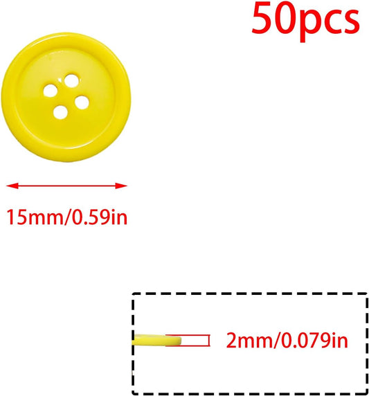 50 PCS 5/8 inch Resin Buttons for Crafts, 4 Holes Yellow Buttons, for Sewing, DIY, Crafts Scrapbooking (Light Yellow)