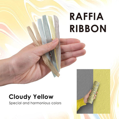 371 Yards Paper Raffia Ribbon, 3 mm Wide Twisted Natural Ribbon Paper String, Paper Twine Craft String for Gift Wrapping Packing, Raffia Yarn for Crocheting DIY Décor, Cloudy Yellow