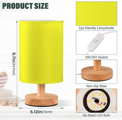Bright Yellow Table Lamp for Bedroom Bedside Lamps for Night Stands Nightstand Lamp with Round Fabric Shade Small Lamps for Living Room Home Office Dorm Reading