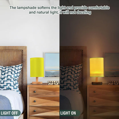 Bright Yellow Table Lamp for Bedroom Bedside Lamps for Night Stands Nightstand Lamp with Round Fabric Shade Small Lamps for Living Room Home Office Dorm Reading