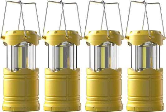 LED Camping Lantern, 4 Pack Battery Powered Flashlight for Power Outages, Portable Collapsible Hanging Light Essential for Home, Outdoor, Emergency Lamp Survival Kit Gear for Hurricane, Yellow