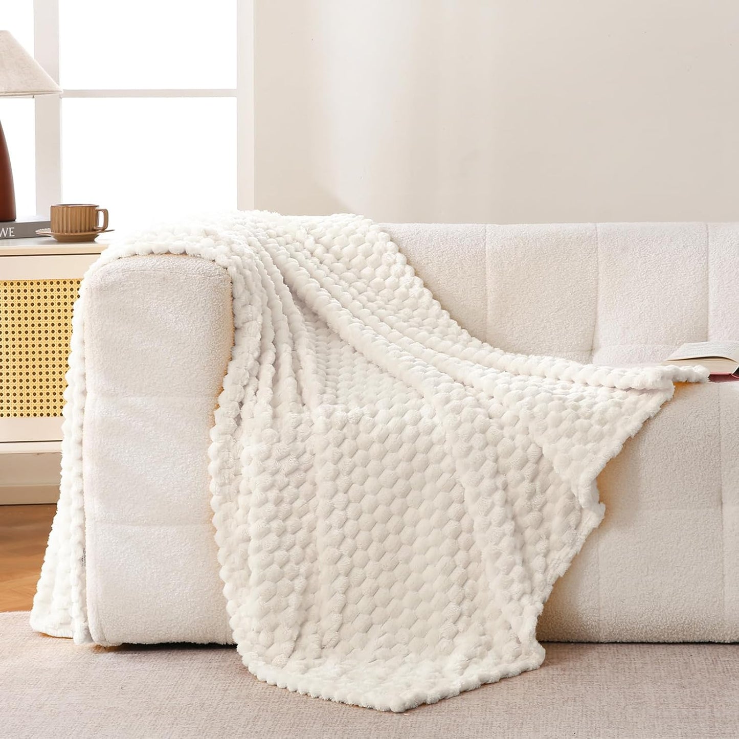 Light Yellow Flannel Throw Blanket (50X40 inches), 300 GSM Fleece Cozy Warm Soft Lightweight Bed Sofa Blanket for Babys and Pets, Suitable for All Seasons