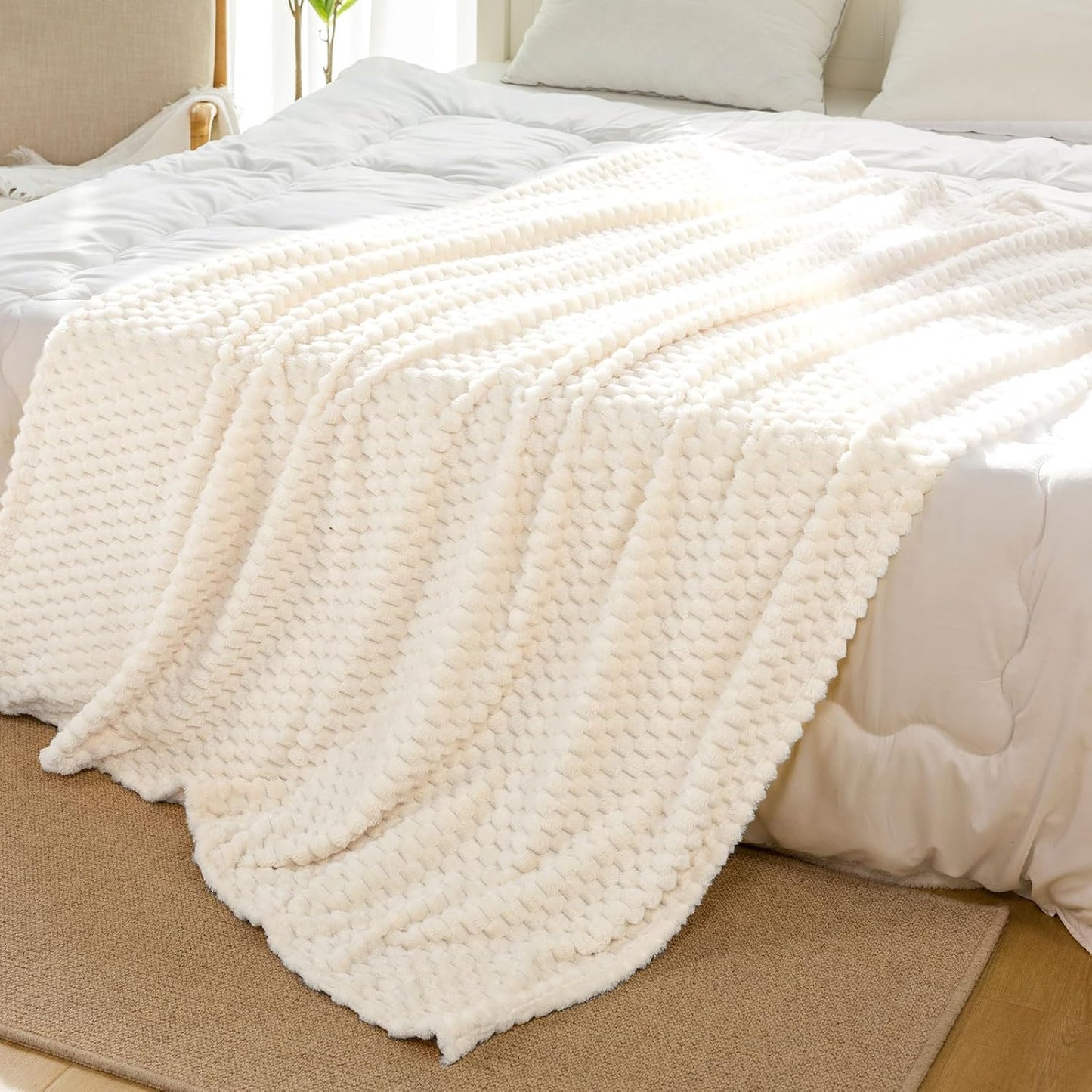 Light Yellow Flannel Throw Blanket (50X40 inches), 300 GSM Fleece Cozy Warm Soft Lightweight Bed Sofa Blanket for Babys and Pets, Suitable for All Seasons