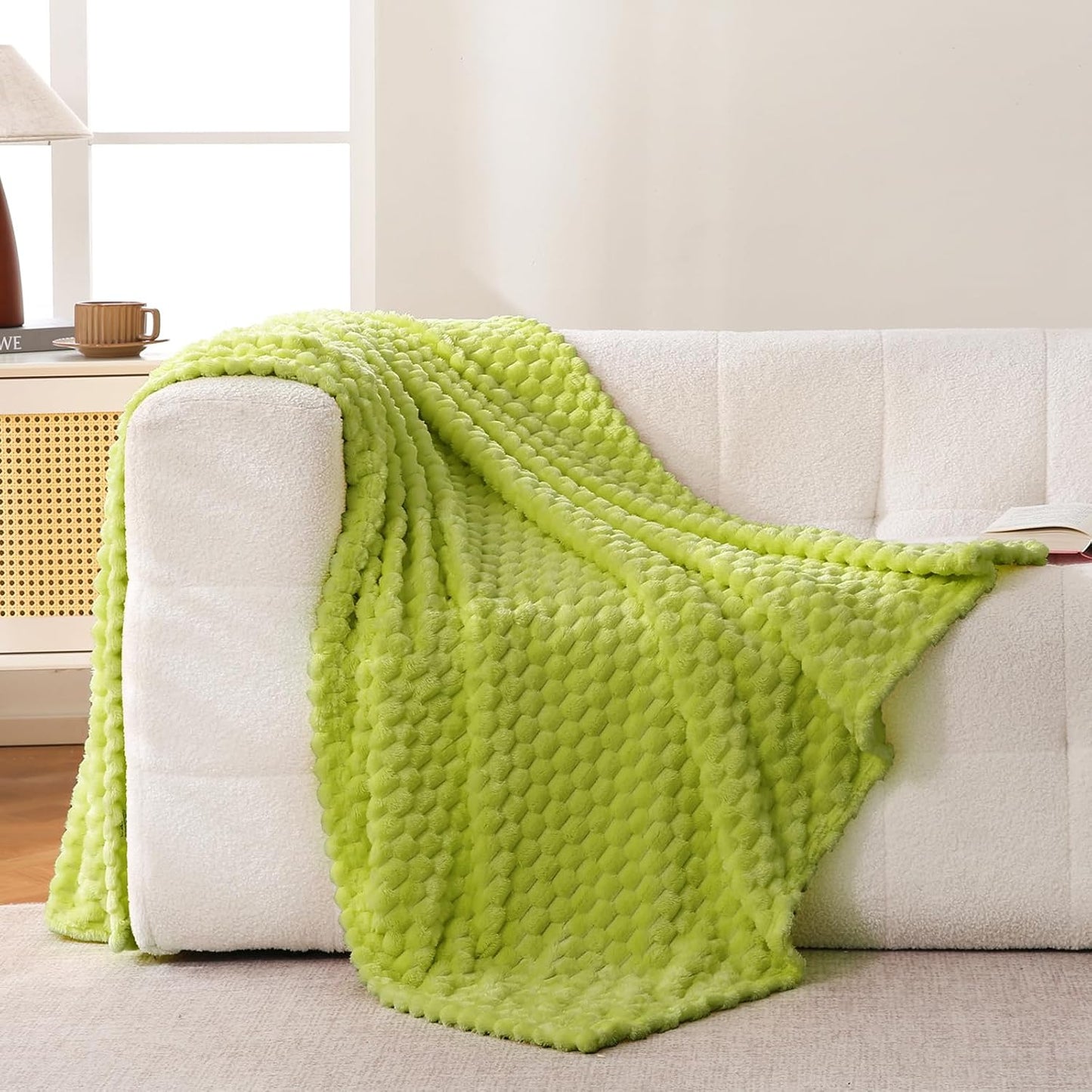 Light Yellow Flannel Throw Blanket (50X40 inches), 300 GSM Fleece Cozy Warm Soft Lightweight Bed Sofa Blanket for Babys and Pets, Suitable for All Seasons