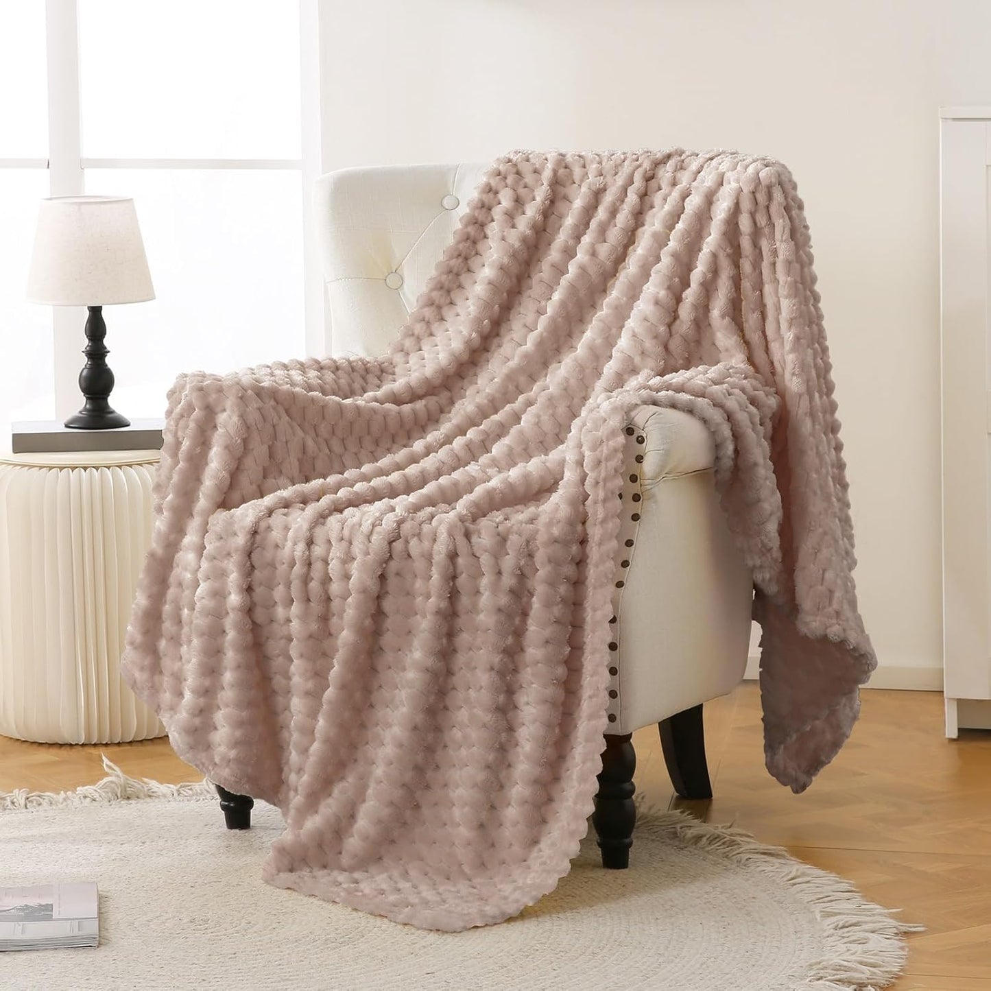 Light Yellow Flannel Throw Blanket (50X40 inches), 300 GSM Fleece Cozy Warm Soft Lightweight Bed Sofa Blanket for Babys and Pets, Suitable for All Seasons