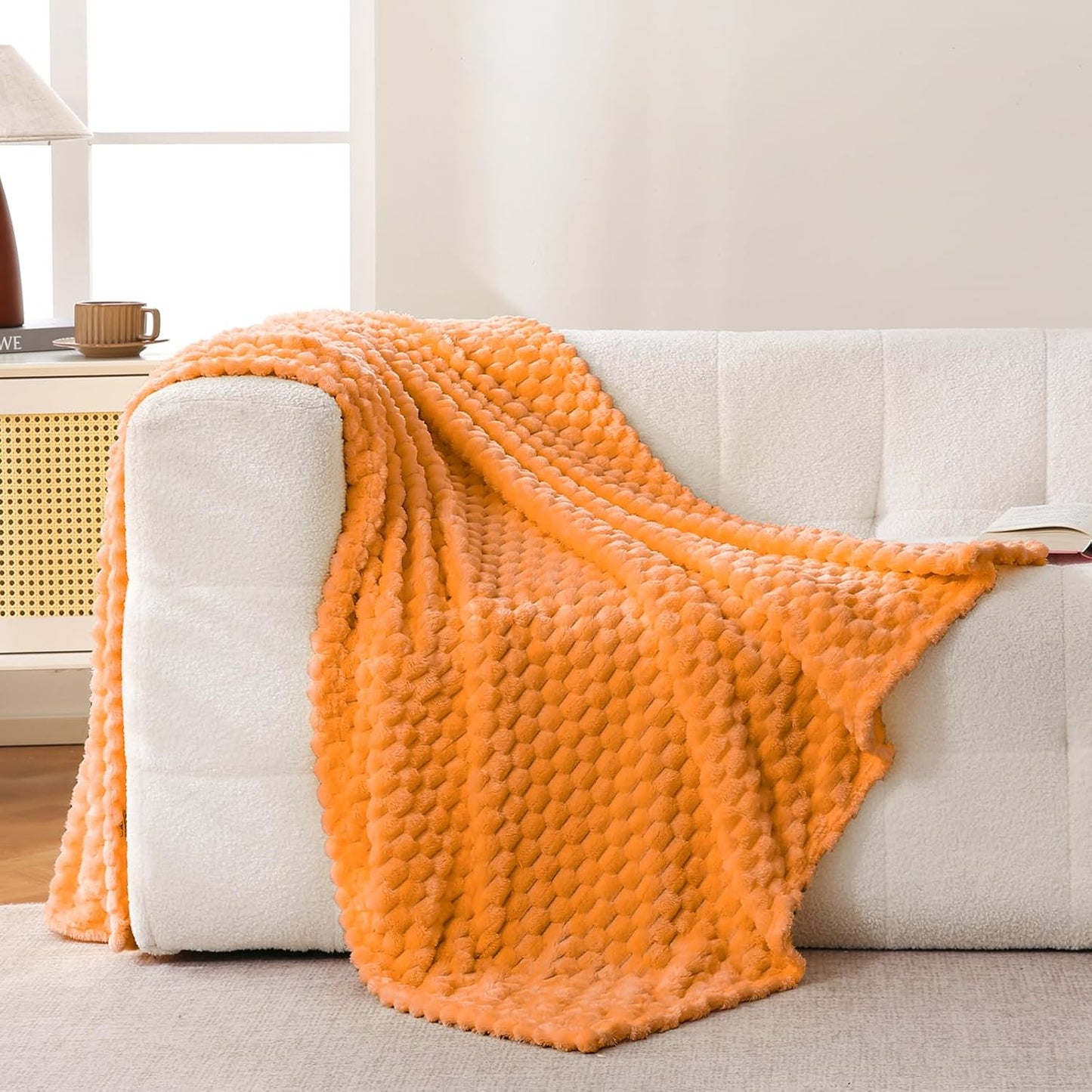 Light Yellow Flannel Throw Blanket (50X40 inches), 300 GSM Fleece Cozy Warm Soft Lightweight Bed Sofa Blanket for Babys and Pets, Suitable for All Seasons