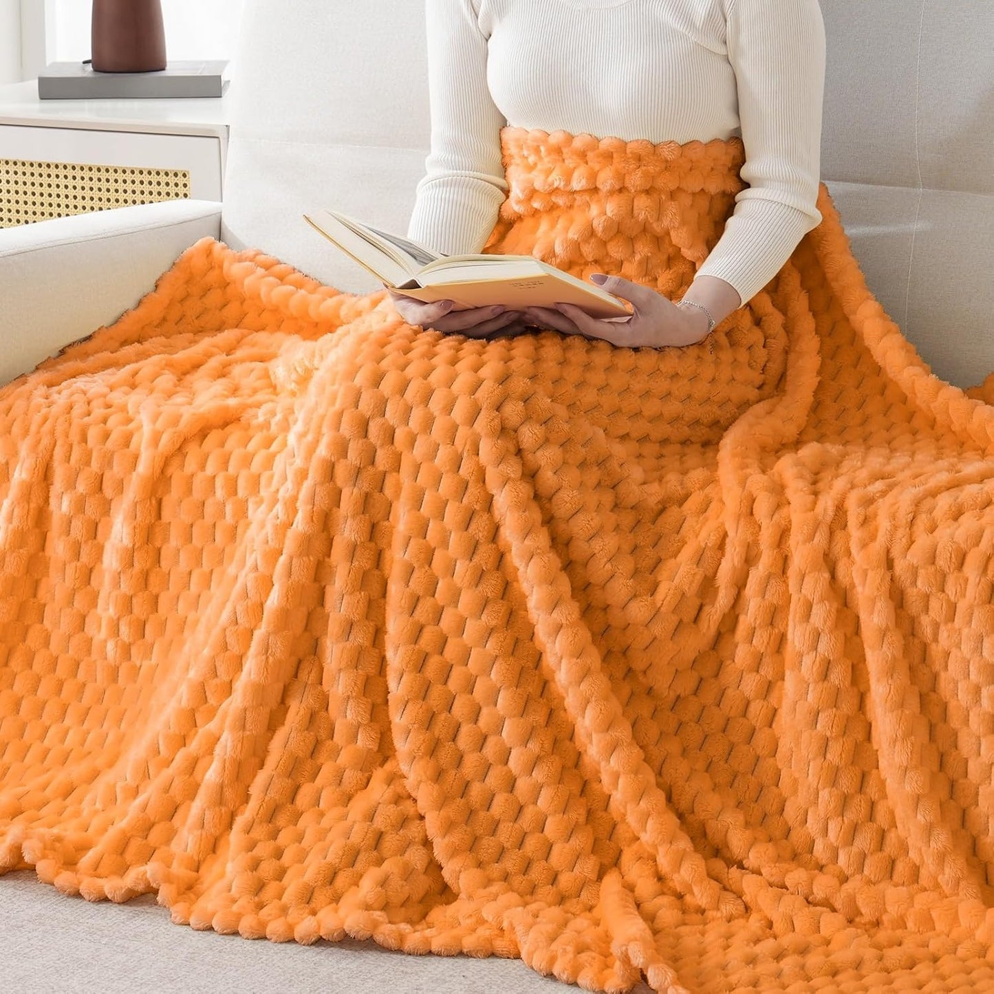 Light Yellow Flannel Throw Blanket (50X40 inches), 300 GSM Fleece Cozy Warm Soft Lightweight Bed Sofa Blanket for Babys and Pets, Suitable for All Seasons
