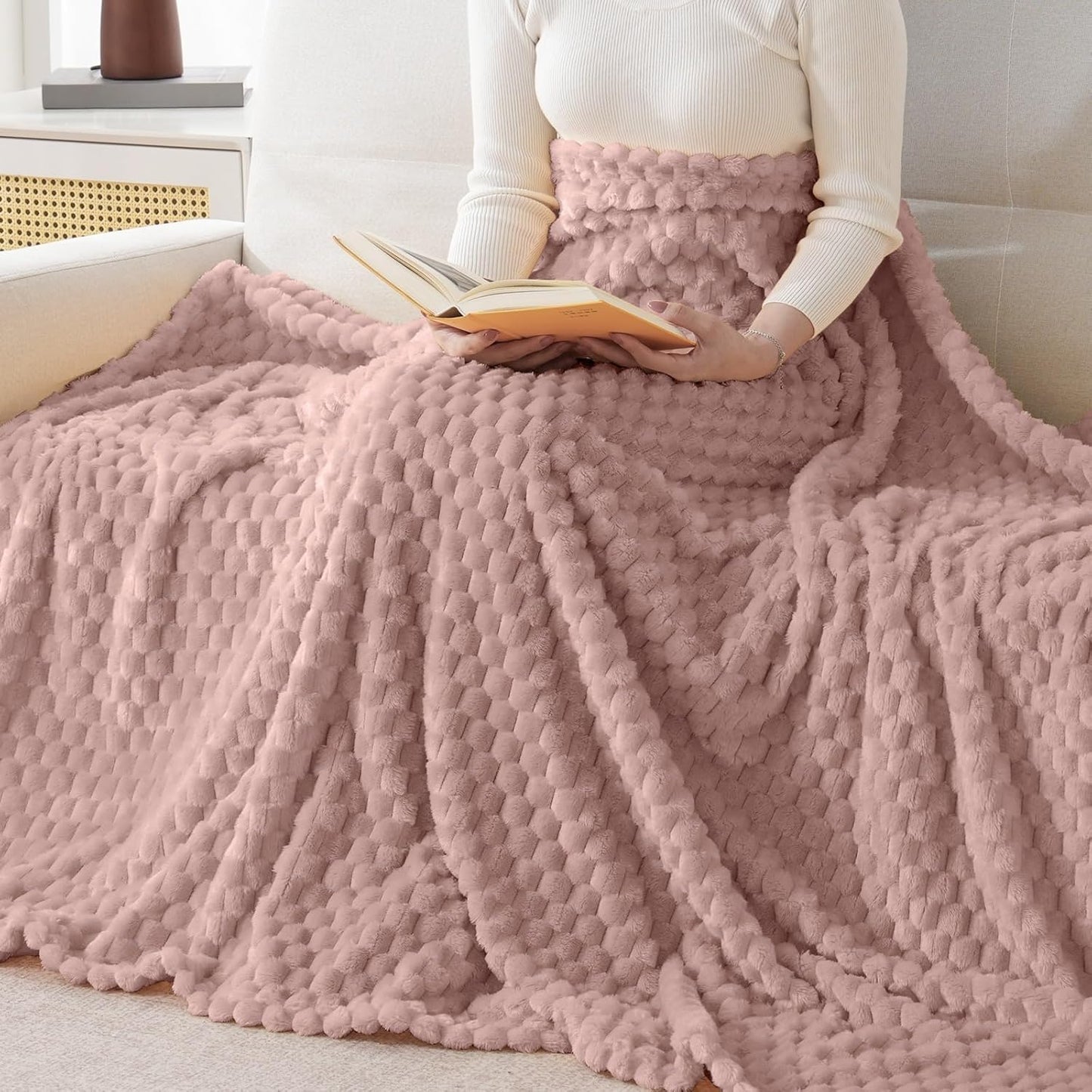 Light Yellow Flannel Throw Blanket (50X40 inches), 300 GSM Fleece Cozy Warm Soft Lightweight Bed Sofa Blanket for Babys and Pets, Suitable for All Seasons