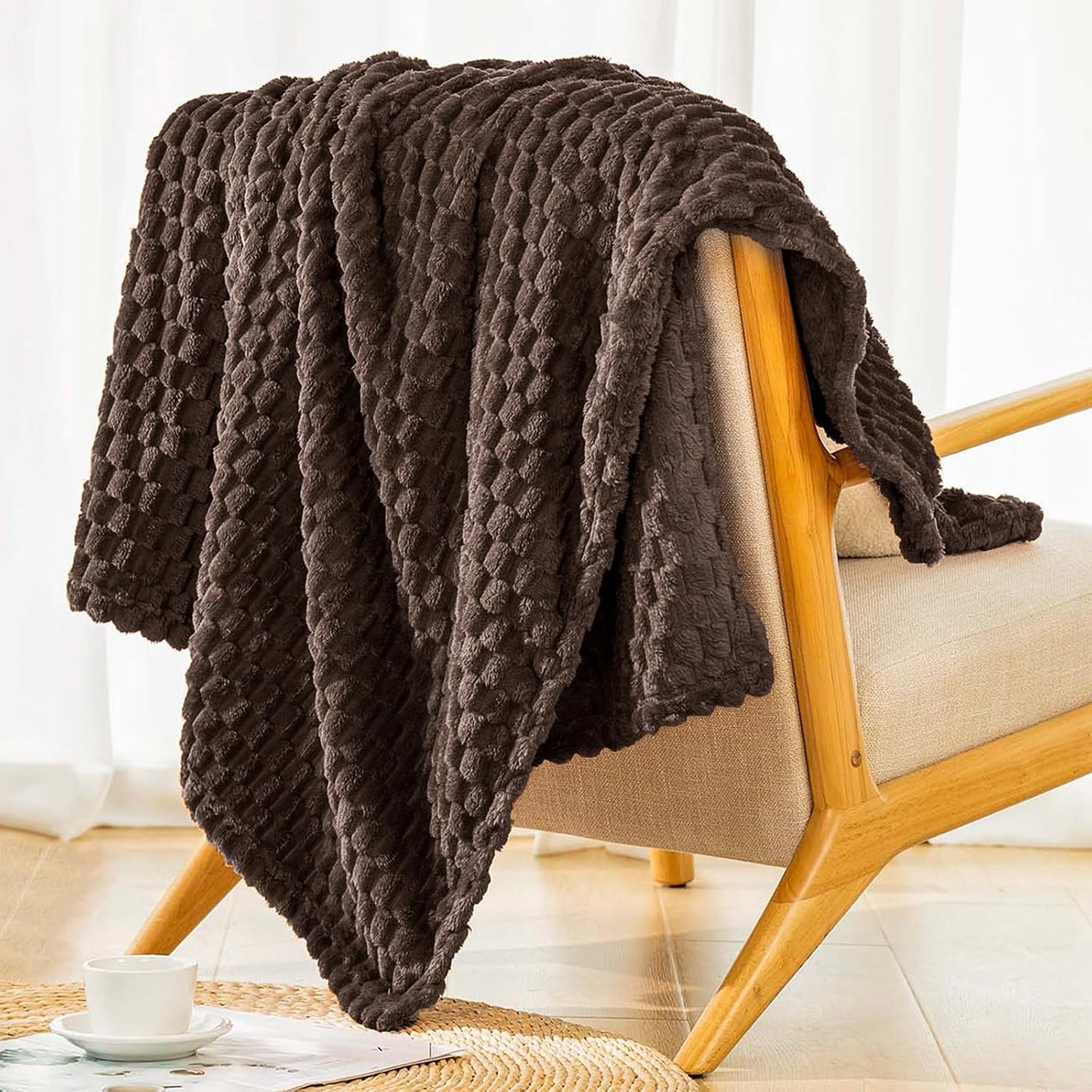 Light Yellow Flannel Throw Blanket (50X40 inches), 300 GSM Fleece Cozy Warm Soft Lightweight Bed Sofa Blanket for Babys and Pets, Suitable for All Seasons