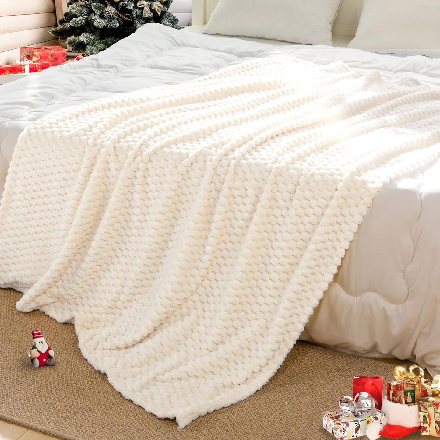 Light Yellow Flannel Throw Blanket (50X40 inches), 300 GSM Fleece Cozy Warm Soft Lightweight Bed Sofa Blanket for Babys and Pets, Suitable for All Seasons