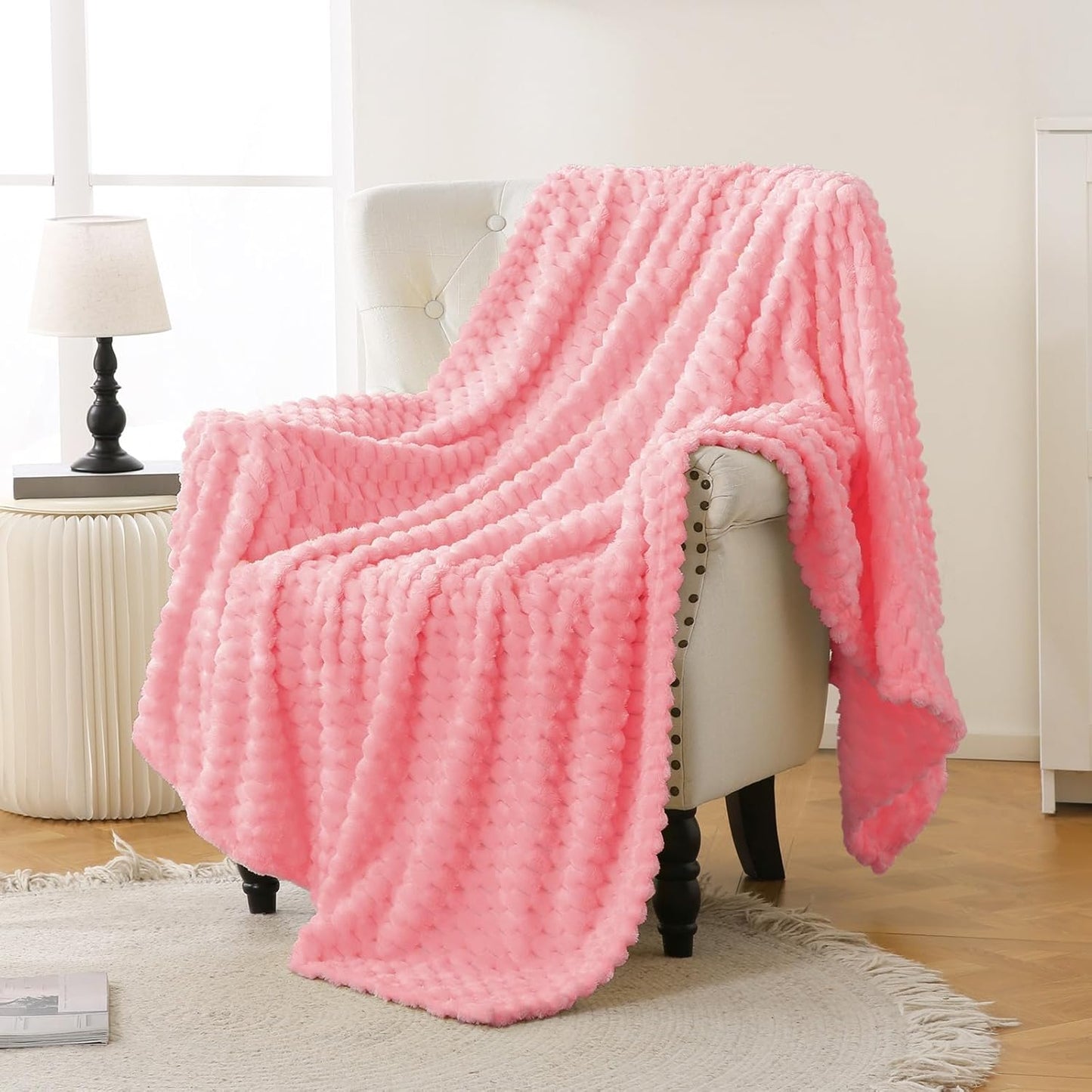 Light Yellow Flannel Throw Blanket (50X40 inches), 300 GSM Fleece Cozy Warm Soft Lightweight Bed Sofa Blanket for Babys and Pets, Suitable for All Seasons