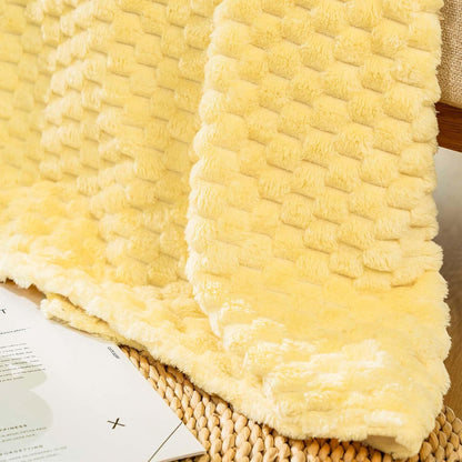 Light Yellow Flannel Throw Blanket (50X40 inches), 300 GSM Fleece Cozy Warm Soft Lightweight Bed Sofa Blanket for Babys and Pets, Suitable for All Seasons