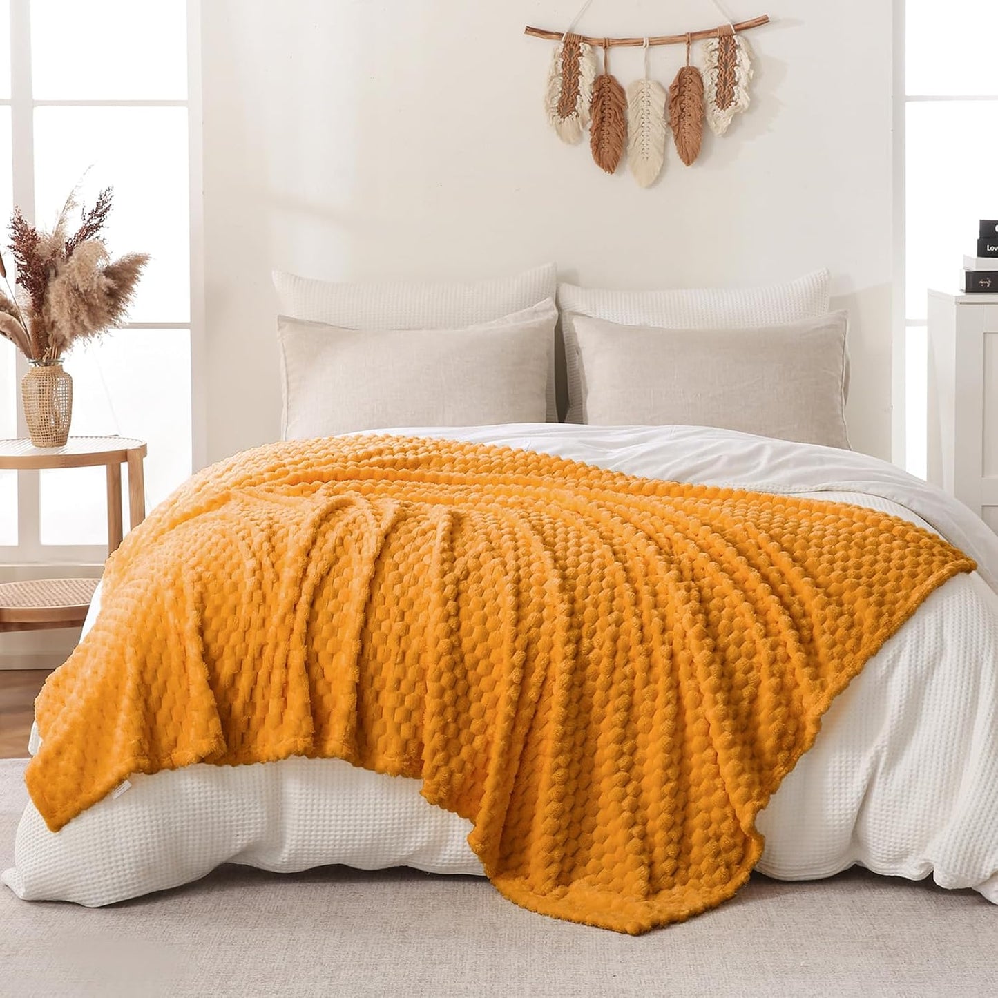 Light Yellow Flannel Throw Blanket (50X40 inches), 300 GSM Fleece Cozy Warm Soft Lightweight Bed Sofa Blanket for Babys and Pets, Suitable for All Seasons