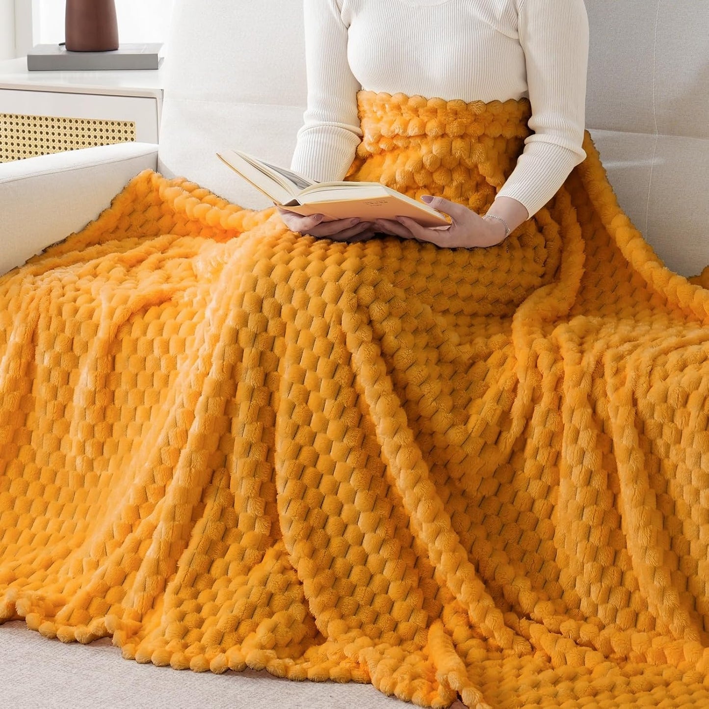 Light Yellow Flannel Throw Blanket (50X40 inches), 300 GSM Fleece Cozy Warm Soft Lightweight Bed Sofa Blanket for Babys and Pets, Suitable for All Seasons