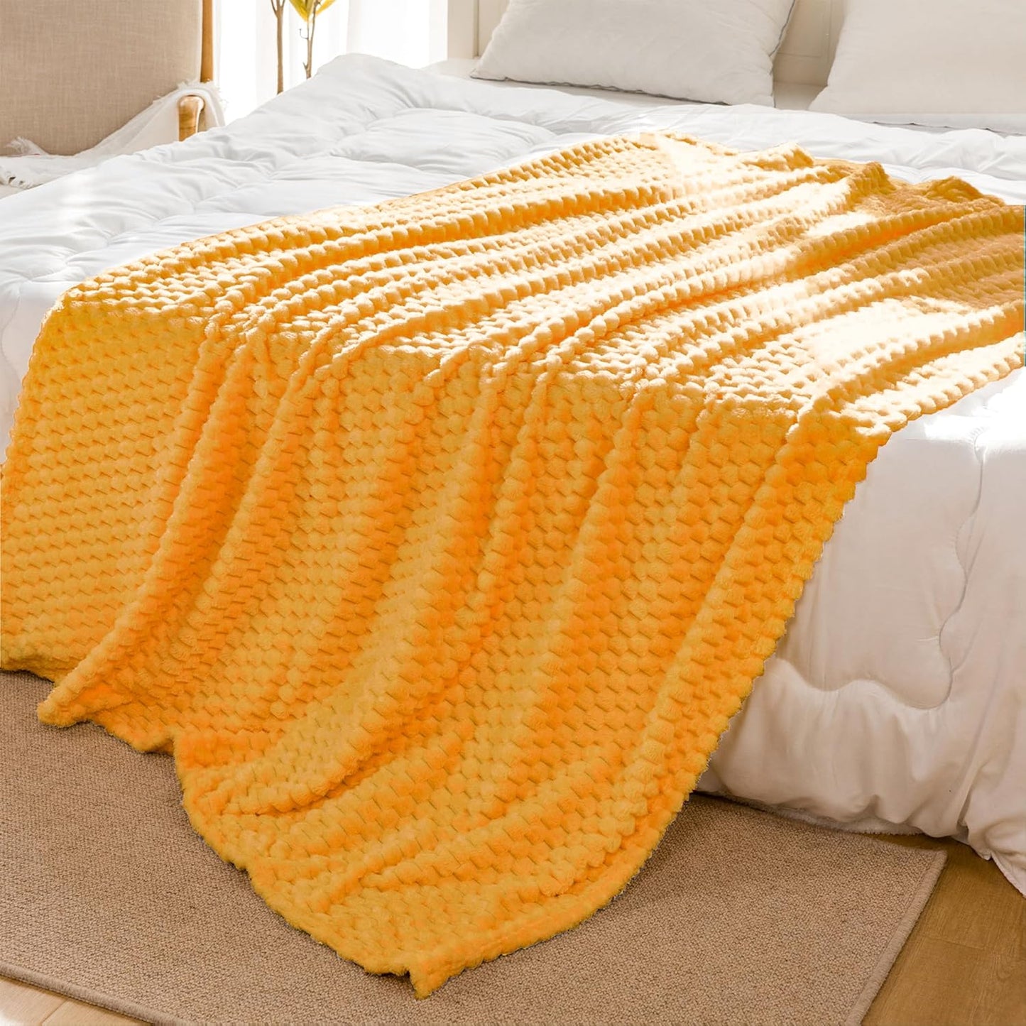 Light Yellow Flannel Throw Blanket (50X40 inches), 300 GSM Fleece Cozy Warm Soft Lightweight Bed Sofa Blanket for Babys and Pets, Suitable for All Seasons