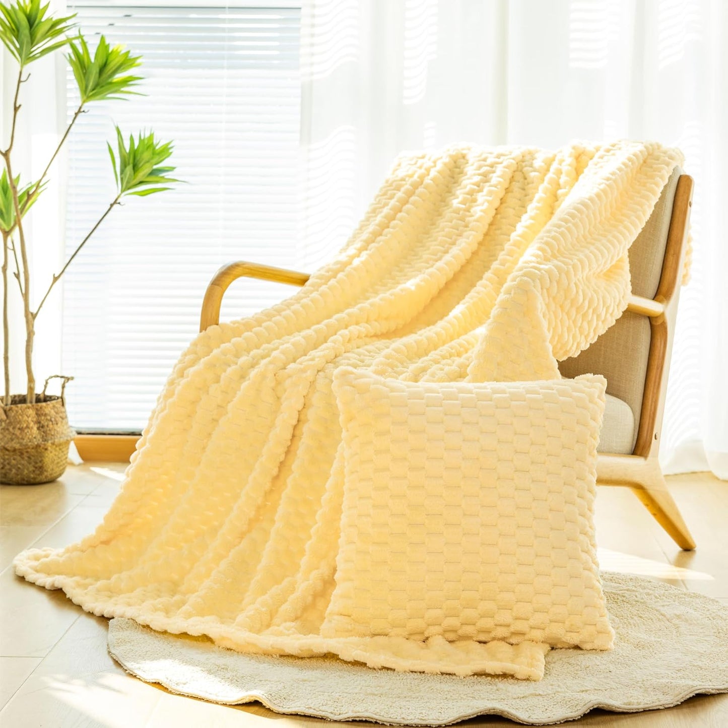 Light Yellow Flannel Throw Blanket (50X40 inches), 300 GSM Fleece Cozy Warm Soft Lightweight Bed Sofa Blanket for Babys and Pets, Suitable for All Seasons