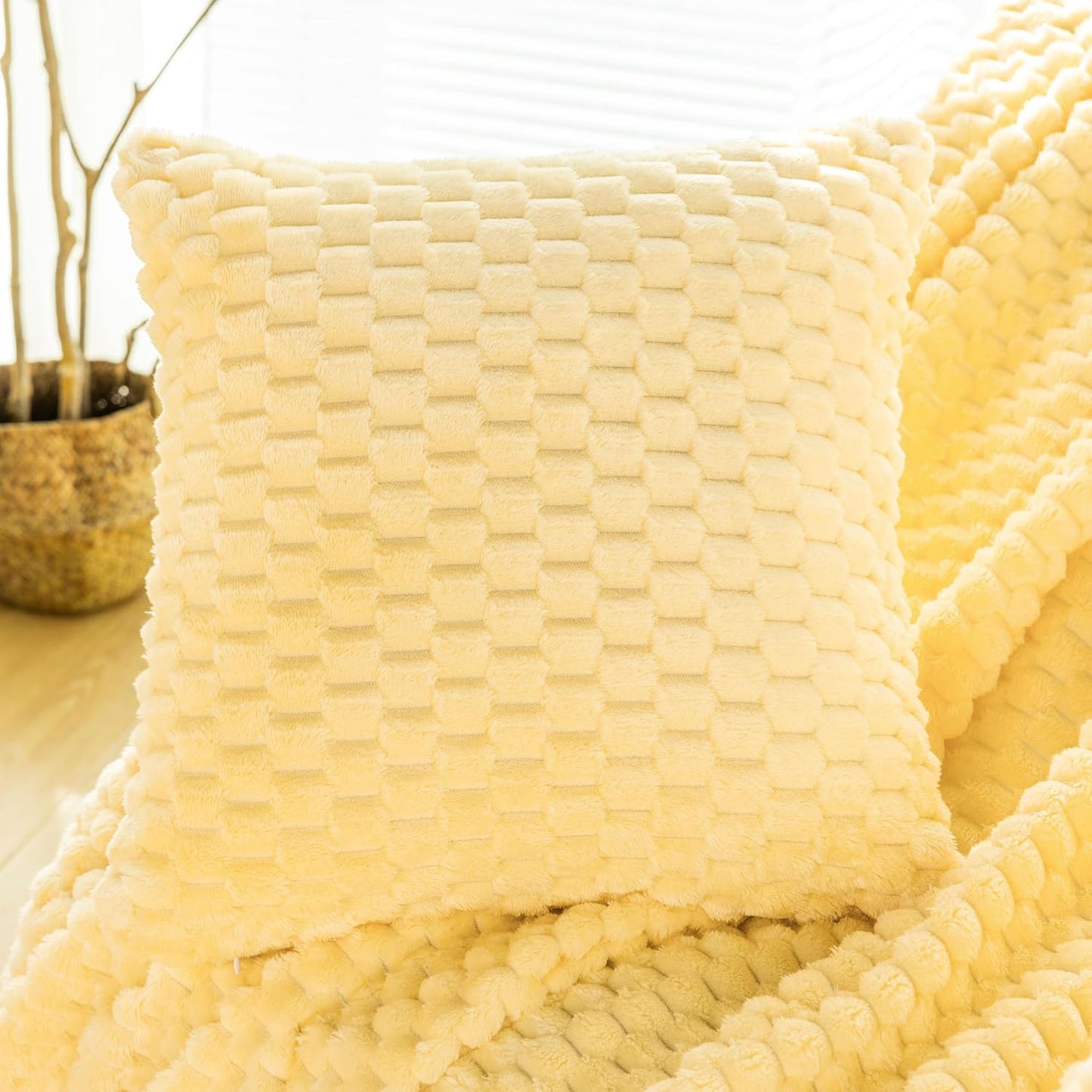 Light Yellow Flannel Throw Blanket (50X40 inches), 300 GSM Fleece Cozy Warm Soft Lightweight Bed Sofa Blanket for Babys and Pets, Suitable for All Seasons