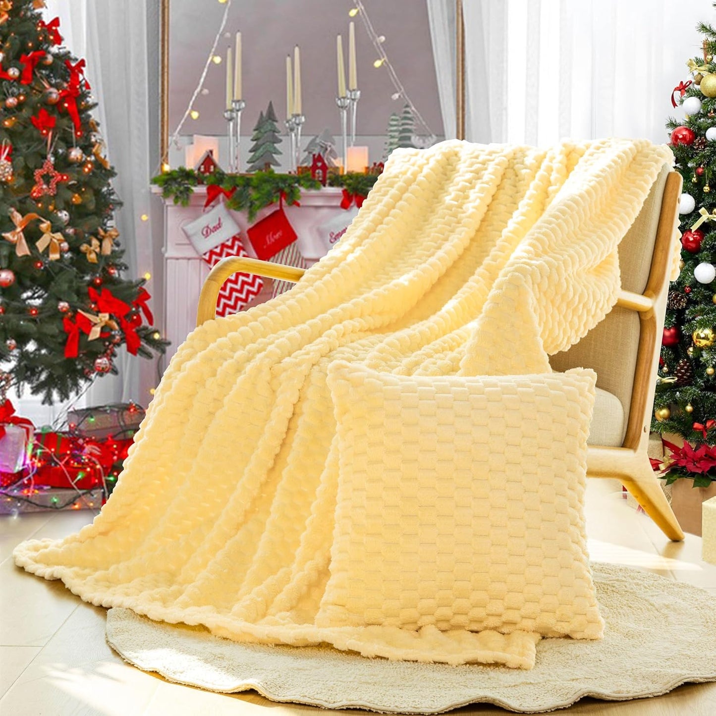 Light Yellow Flannel Throw Blanket (50X40 inches), 300 GSM Fleece Cozy Warm Soft Lightweight Bed Sofa Blanket for Babys and Pets, Suitable for All Seasons