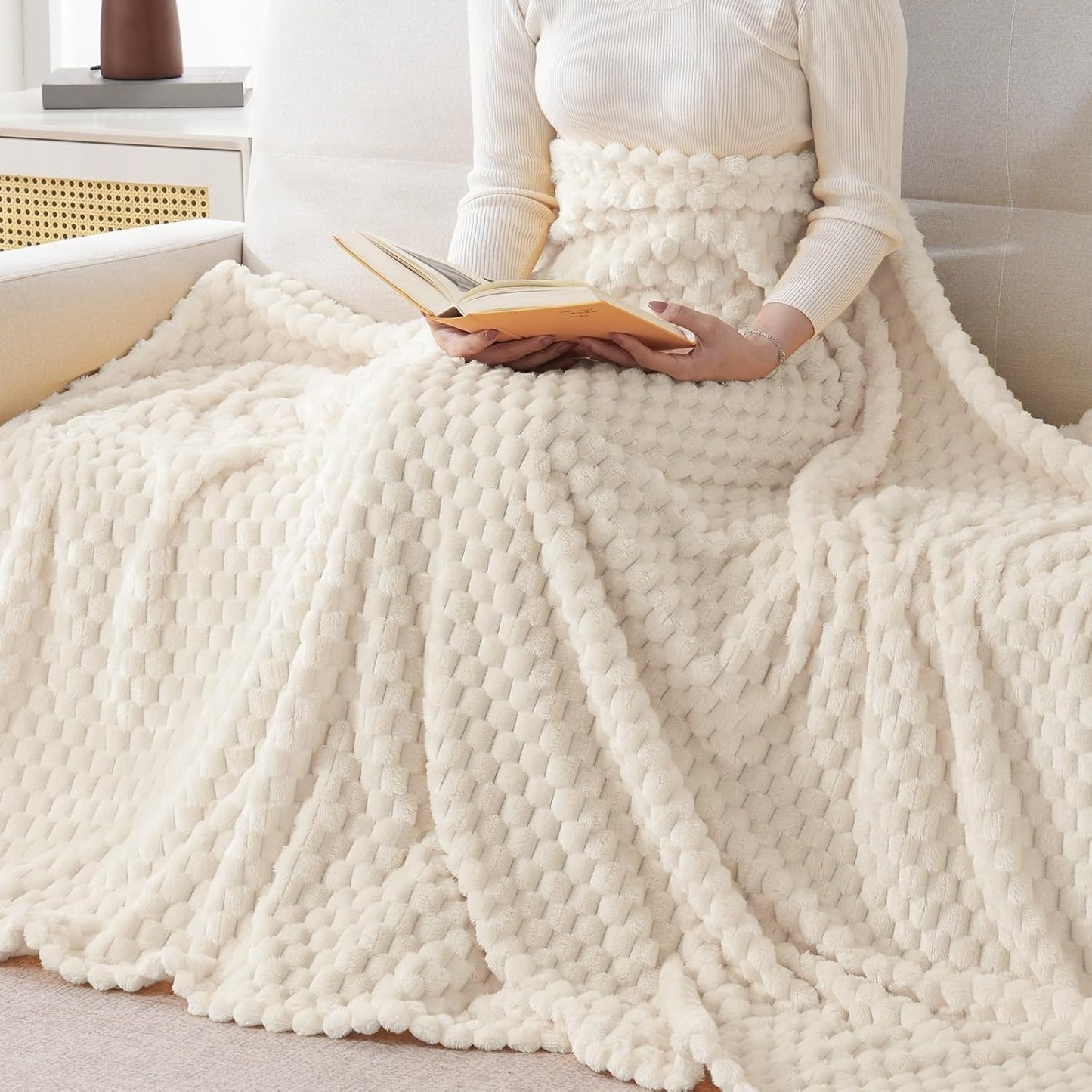 Light Yellow Flannel Throw Blanket (50X40 inches), 300 GSM Fleece Cozy Warm Soft Lightweight Bed Sofa Blanket for Babys and Pets, Suitable for All Seasons