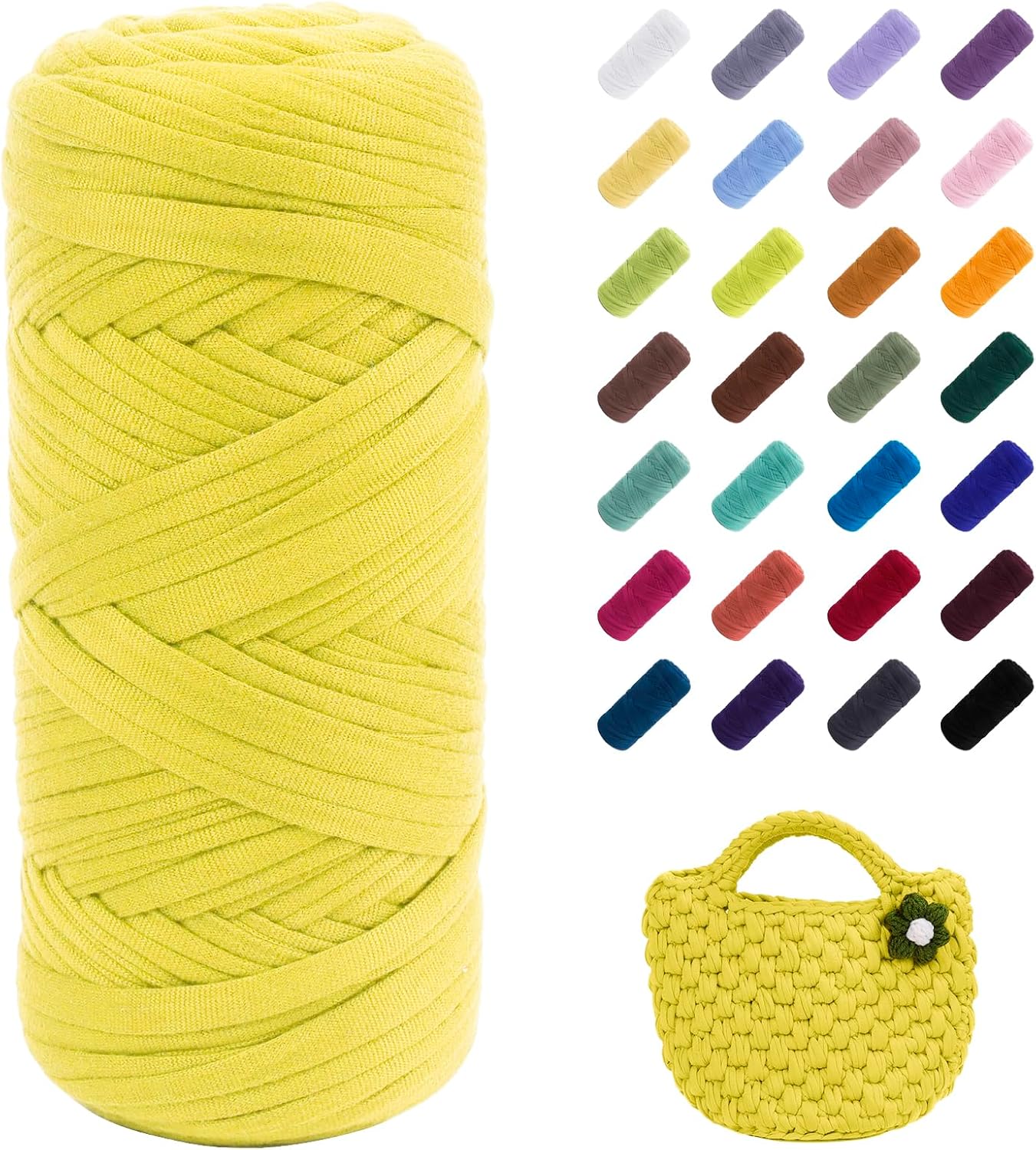 T-Shirt Yarn, 200g/196ft Elastic Fabric Cloth Knitting T Shirt Yarn, Fluorescent Yellow Thick Crochet Fabric Ribbon for Crocheting Bags/Baskets/Rugs, Home Decor, DIY Crafts