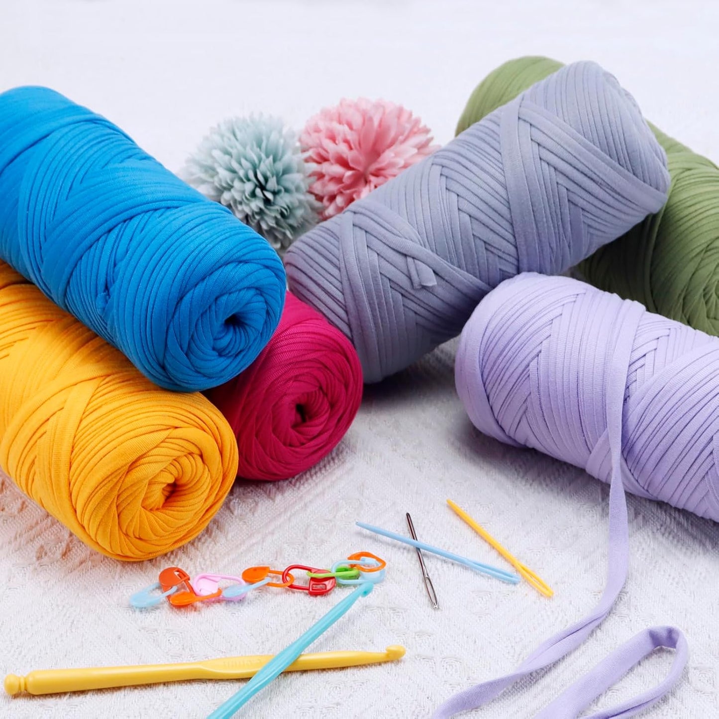 T-Shirt Yarn, 200g/196ft Elastic Fabric Cloth Knitting T Shirt Yarn, Fluorescent Yellow Thick Crochet Fabric Ribbon for Crocheting Bags/Baskets/Rugs, Home Decor, DIY Crafts