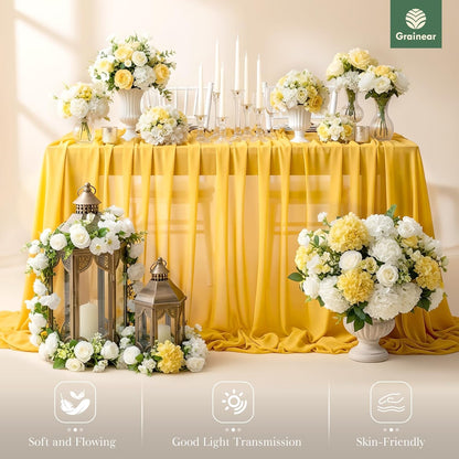 Amber Yellow Chiffon Fabric by The Yard – 60" Wide Soft Sheer Fabric for Wedding Arch Draping, Table Runner, Backdrop, Dressmaking & DIY Craft Projects (5 Yards)