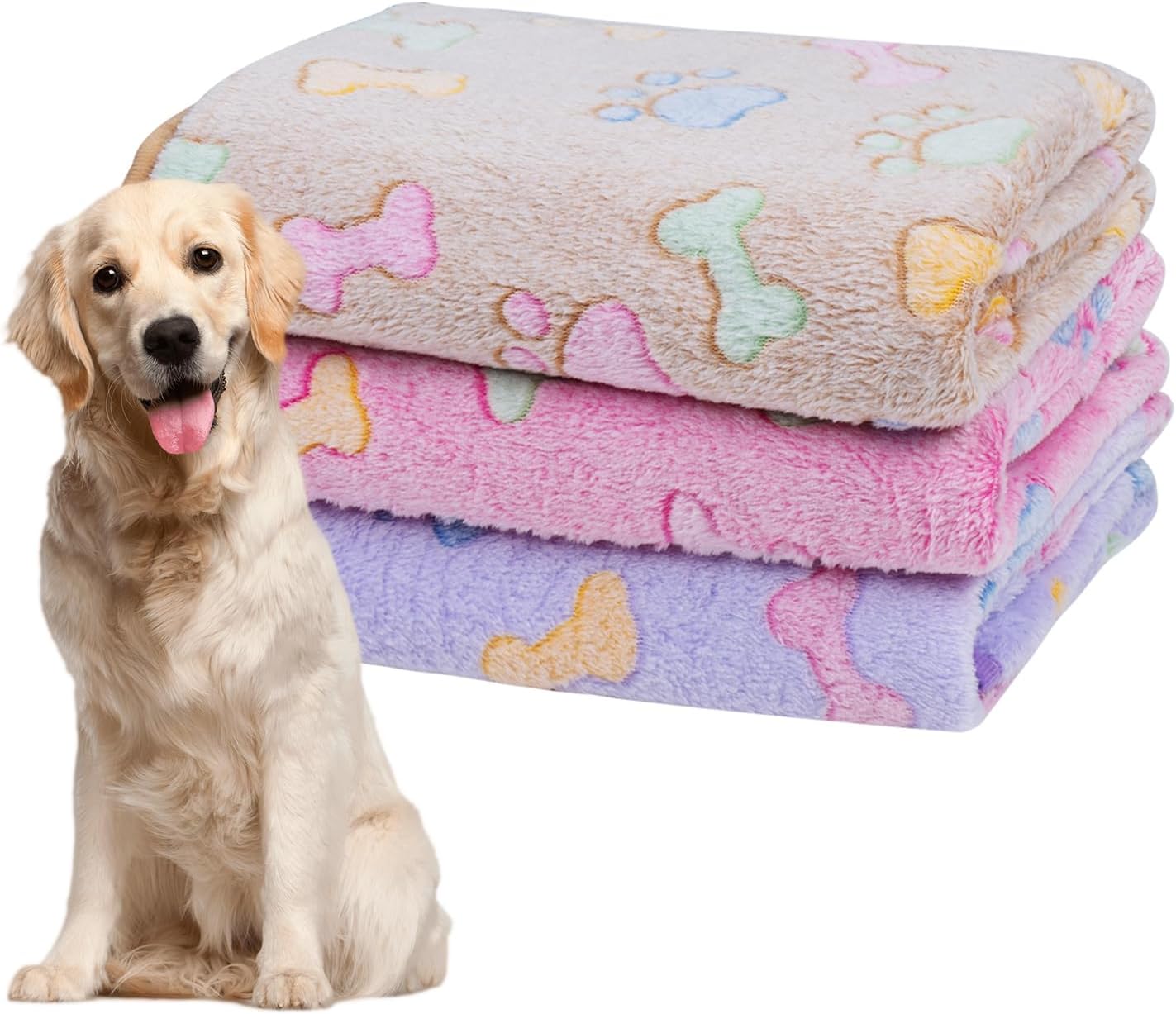 1 Pack 3 Dog Blankets, Soft Fluffy Fleece Pet Blanket Warm Sleep Mat Paw Print Design Puppy Kitten Throw Blanket Doggy Mat, Blanket for Dogs