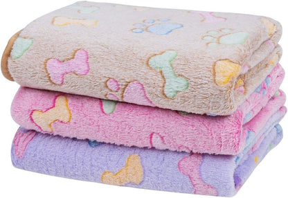 1 Pack 3 Dog Blankets, Soft Fluffy Fleece Pet Blanket Warm Sleep Mat Paw Print Design Puppy Kitten Throw Blanket Doggy Mat, Blanket for Dogs