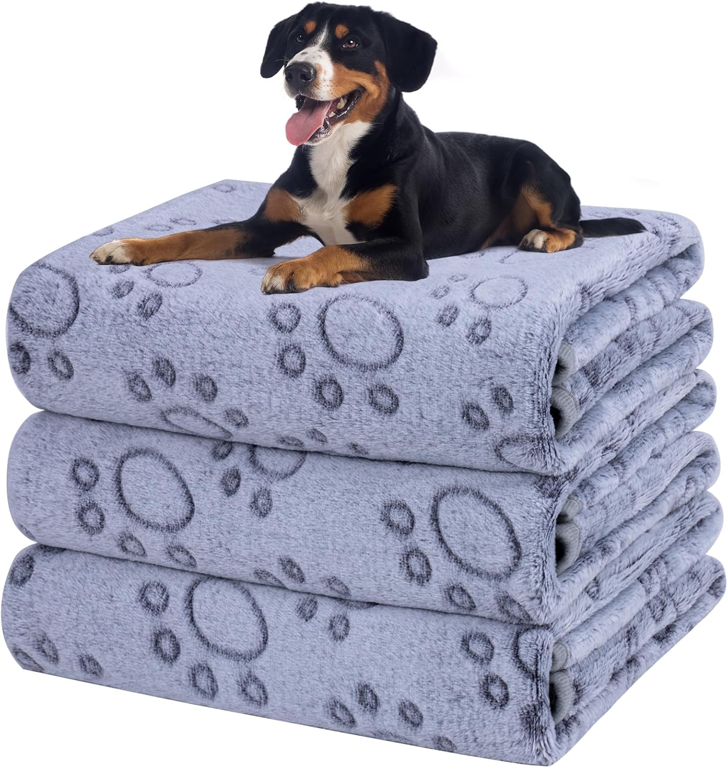 1 Pack 3 Dog Blankets, Soft Fluffy Fleece Pet Blanket Warm Sleep Mat Paw Print Design Puppy Kitten Throw Blanket Doggy Mat, Blanket for Dogs
