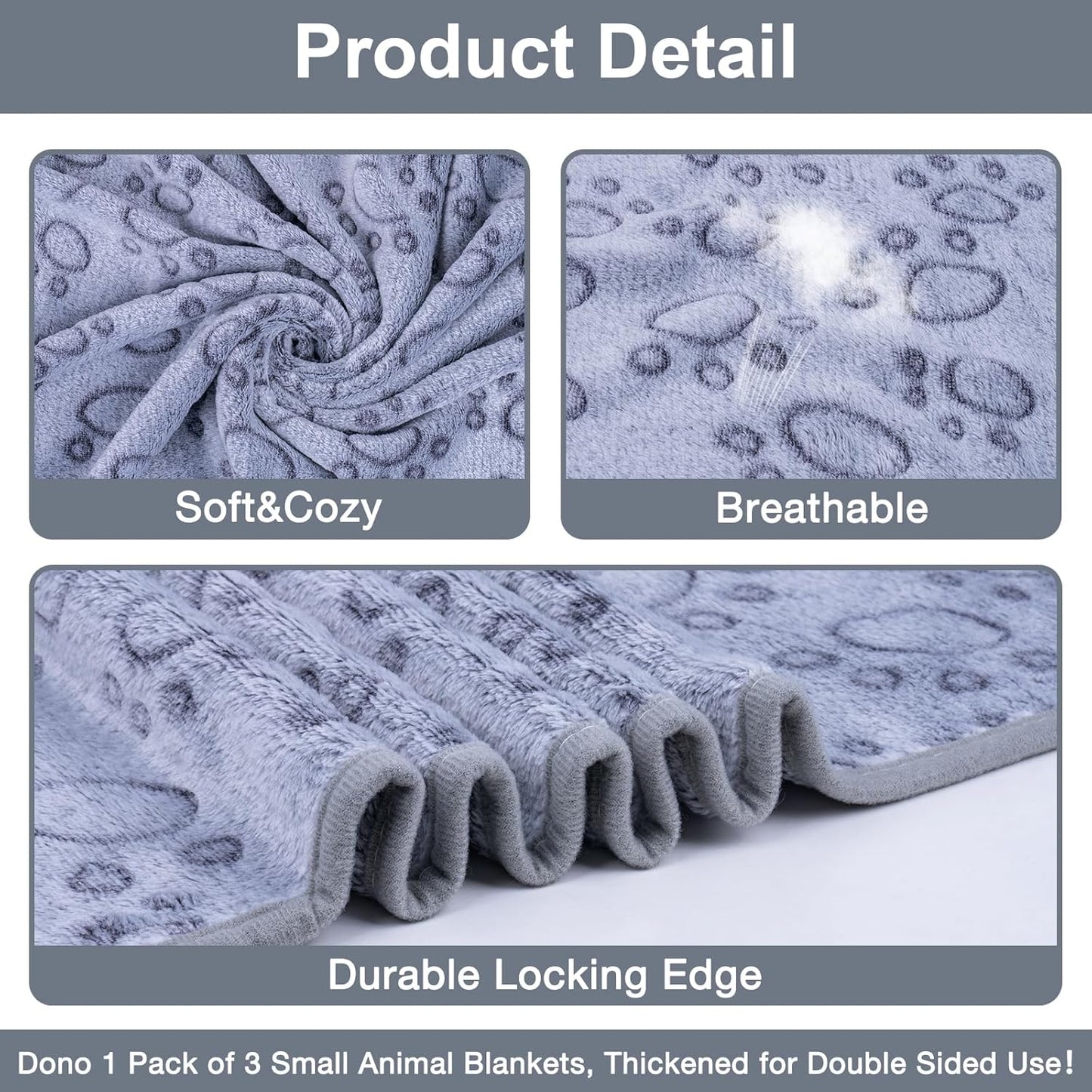 1 Pack 3 Dog Blankets, Soft Fluffy Fleece Pet Blanket Warm Sleep Mat Paw Print Design Puppy Kitten Throw Blanket Doggy Mat, Blanket for Dogs